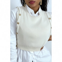 Pull court beige sans manches à boutons style classique