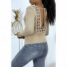 Pull dos nu taupe vetement femme