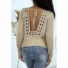 Pull dos nu taupe vetement femme