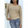 Pull dos nu taupe vetement femme