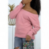 Pull duveteux dos nu rose oversize