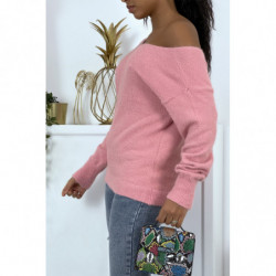 Pull duveteux dos nu rose oversize