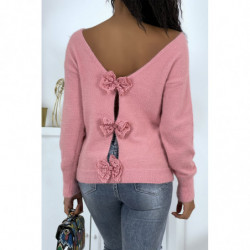 Pull duveteux dos nu rose oversize