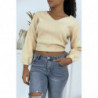 Pull femme beige dos nu en dentelle