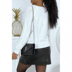 Pull classique col rond blanc femme