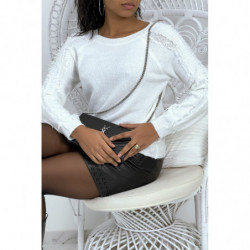 Pull classique col rond blanc femme