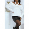 Pull blanc col bateau femme