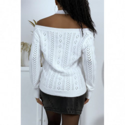 Pull blanc col bateau femme