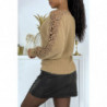 Pull duveteux taupe col bateau