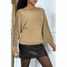 Pull duveteux taupe col bateau