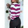 Pull duveteux fuchsia et blanc