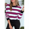 Pull duveteux fuchsia et blanc