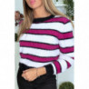 Pull duveteux fuchsia et blanc