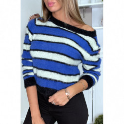 Pull duveteux royal et beige