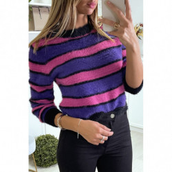 Pull duveteux violet et fuchsia