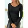 Pull noir col rond en maille tricot très extensible et très doux