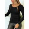 Pull noir col rond en maille tricot très extensible et très doux