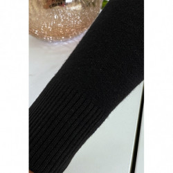 Pull noir col rond en maille tricot très extensible et très doux