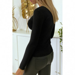 Pull noir col rond en maille tricot très extensible et très doux