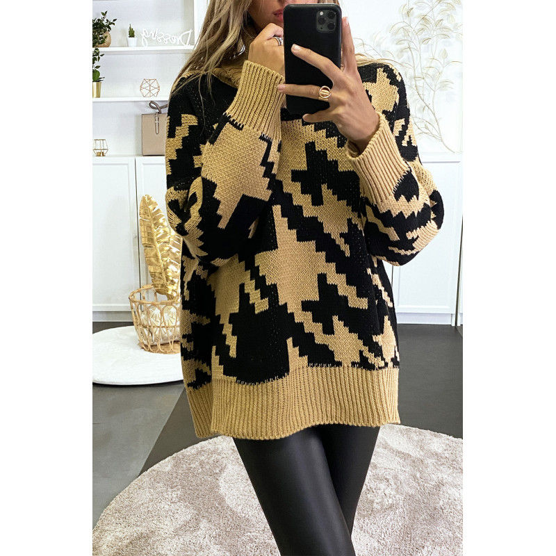 Gros pull over size col roulé motif vichy