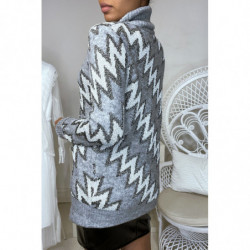 Long pull gris avec co roulé et motif zigzag brillant