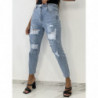 Jeans mom fit bleu taille haute effet destroy