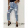 Jeans mom fit bleu taille haute effet destroy