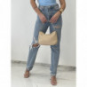 Jeans bleu  loose taille haute destroy