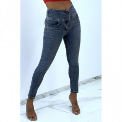 Pantalon jeans taille haute avec 3 boutons à la taille