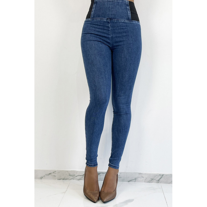 Pantalon jeans bleu taille haute avec élastique à la taille