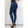 Pantalon jeans bleu taille haute avec élastique à la taille