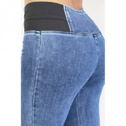 Pantalon jeans bleu taille haute avec élastique à la taille