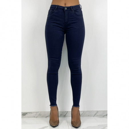 Jeans slim bleu marine à détails déchiré en bas