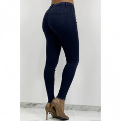 Jeans slim bleu marine à détails déchiré en bas