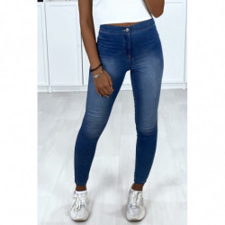 Jeans bleu délavé taille haute avec poches arrière