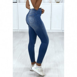 Jeans bleu délavé taille haute avec poches arrière