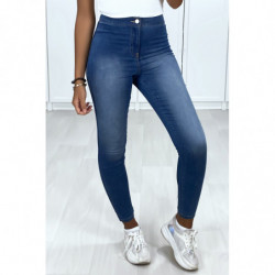 Jeans bleu délavé taille haute avec poches arrière