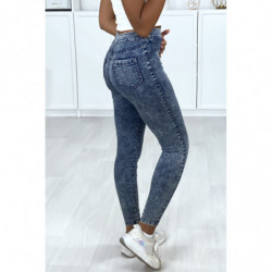 Jeans bleu taille haute avec poches arrière