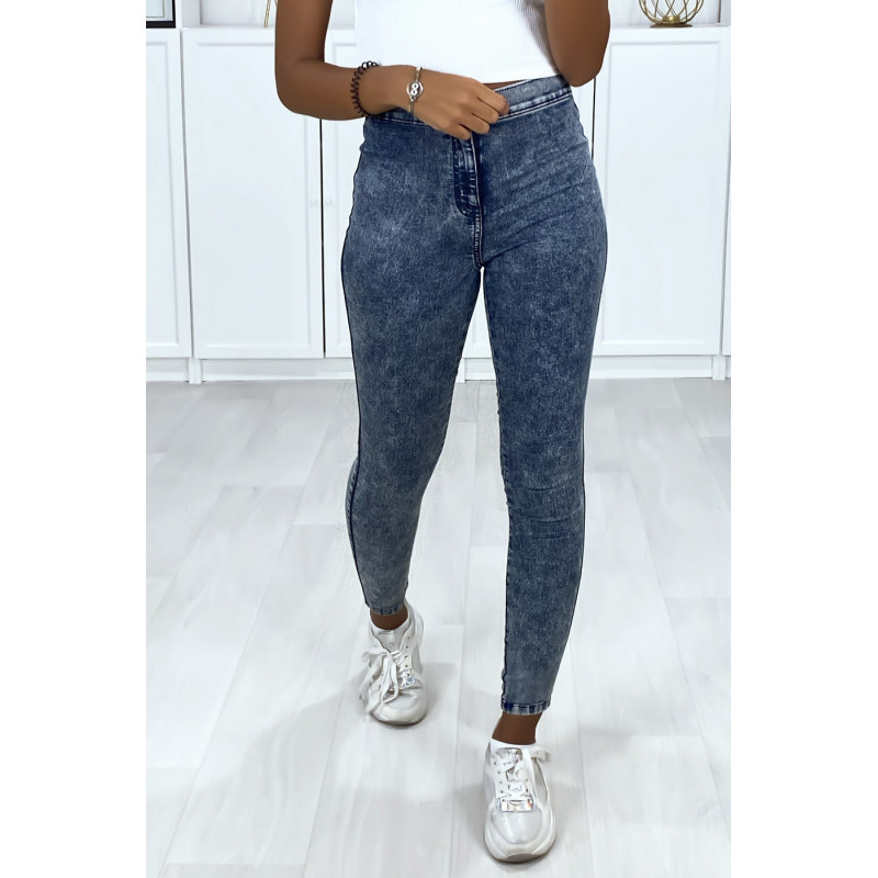 Jeans bleu taille haute avec poches arrière