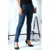 Pantalon Jeans bleu extensible avec poche et motif noir S1317D