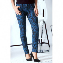 Pantalon Jeans bleu extensible avec poche et motif noir S1317D