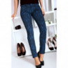 Pantalon Jeans bleu extensible avec poche et motif noir S1317D