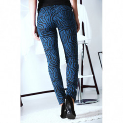 Pantalon Jeans bleu extensible avec poche et motif noir S1317D