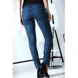 Pantalon Jeans bleu extensible avec poche et motif noir S1317D