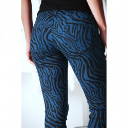 Pantalon Jeans bleu extensible avec poche et motif noir S1317D