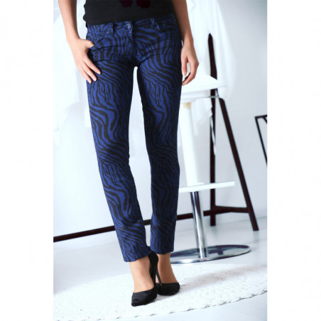 Pantalon Jeans bleu nuit extensible avec poche et motif noir S1317I