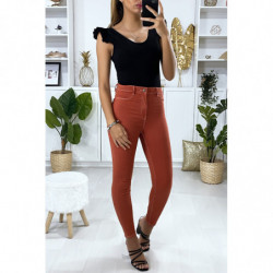 Jeans slim en corail avec fausse poches à l'avant