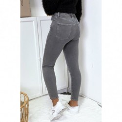 Jeans gris en taille haute très extensible avec poches