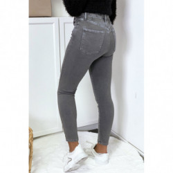 Jeans gris en taille haute très extensible avec poches