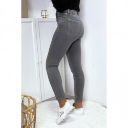 Jeans gris en taille haute très extensible avec poches